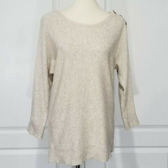 Ann Taylor Sweaters - Ann Taylor Sweater M Lambswool Tan Natural Scoop Neck Knit